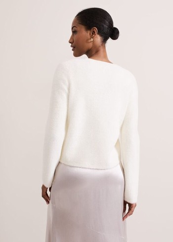 Phase Eight Mindy Fluffy V Neck Knitwear White Canada | IXCQGW-728